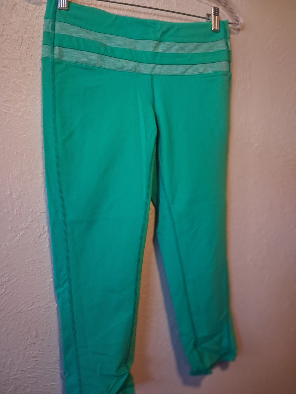 Prana Teal Green Capri Leggings with Stripe Waistband